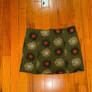 Olive Green Floral Jacquard Mini Skirt